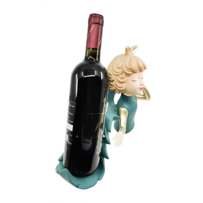 Suport sticla de vin The Boy With Wine, lucrat manual din rasina, model bust de barbat, verde, 25x26 cm [5]