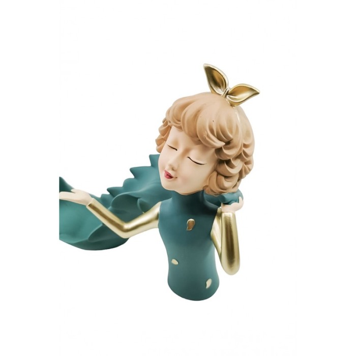 Suport sticla de vin The Boy With Wine, lucrat manual din rasina, model bust de barbat, verde, 25x26 cm [3]