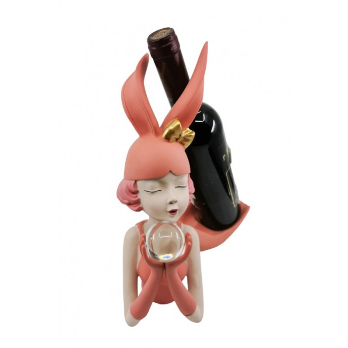Suport sticla de vin The Girl With Wine, lucrat manual din rasina, model bust de femeie, portocaliu, 30x26 cm [4]