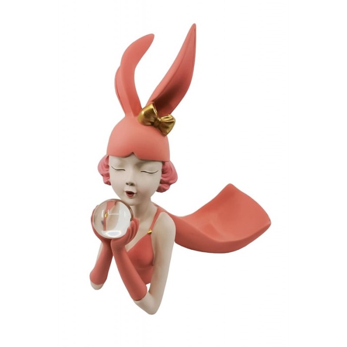 Suport sticla de vin The Girl With Wine, lucrat manual din rasina, model bust de femeie, portocaliu, 30x26 cm [2]
