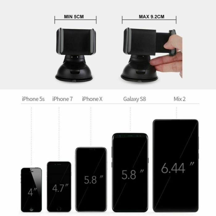 Suport telefon auto 360, prindere cu ventuza , deschidere de 9 cm, Negru [7]