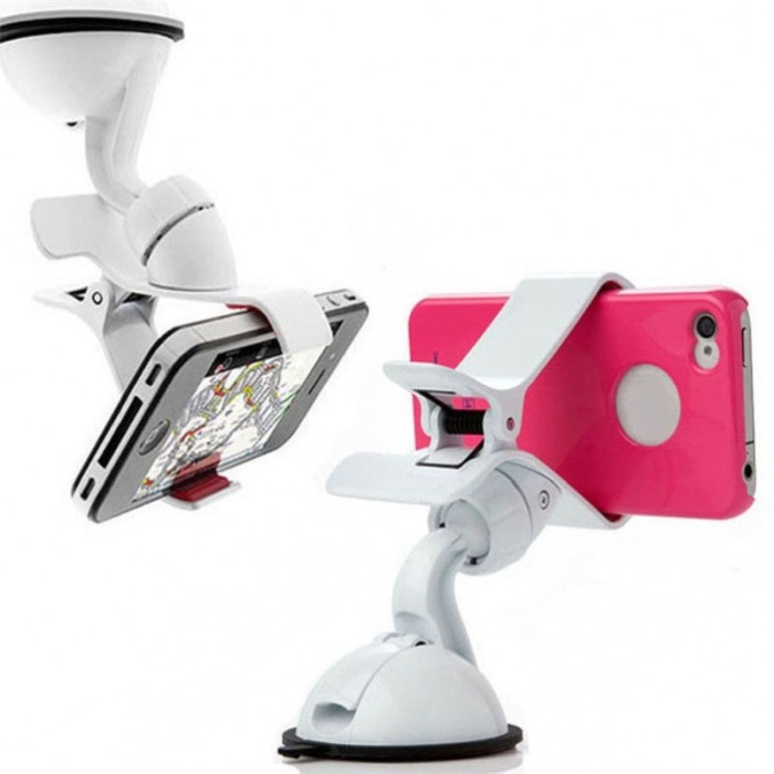 Suport telefon auto 360 Sistem CLIP , prindere cu ventuza , deschidere de 10 cm, Alb [2]