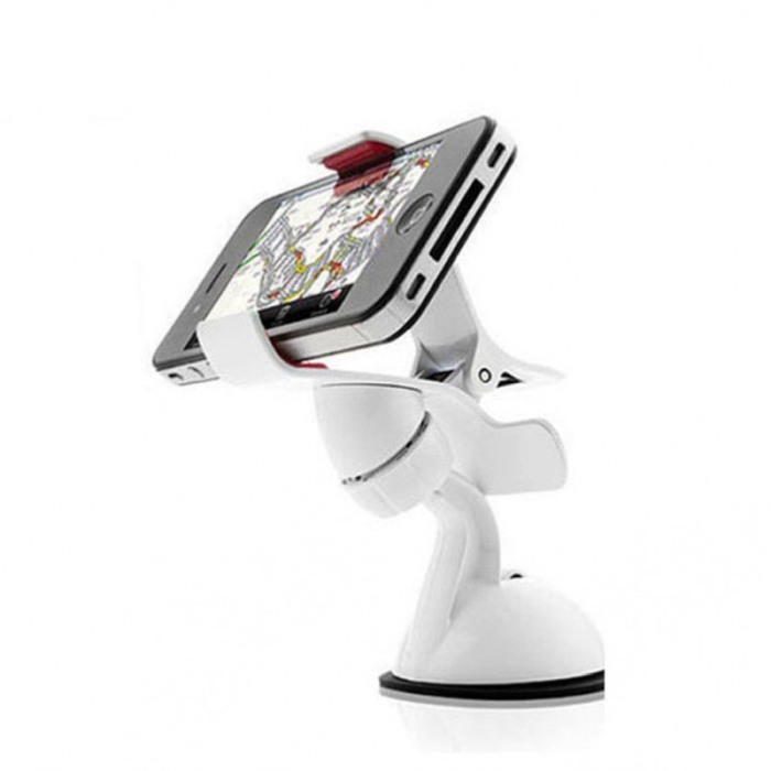 Suport telefon auto 360 Sistem CLIP , prindere cu ventuza , deschidere de 10 cm, Alb [3]