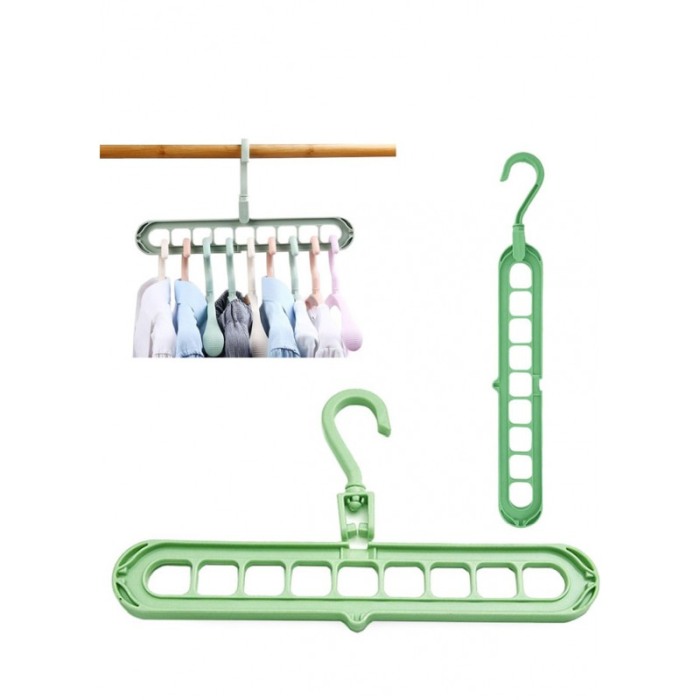 Suport umerase pentru organizarea hainelor MultiHanger Doty.ro®, 9 spatii, 32 cm, verde, design creativ [1]