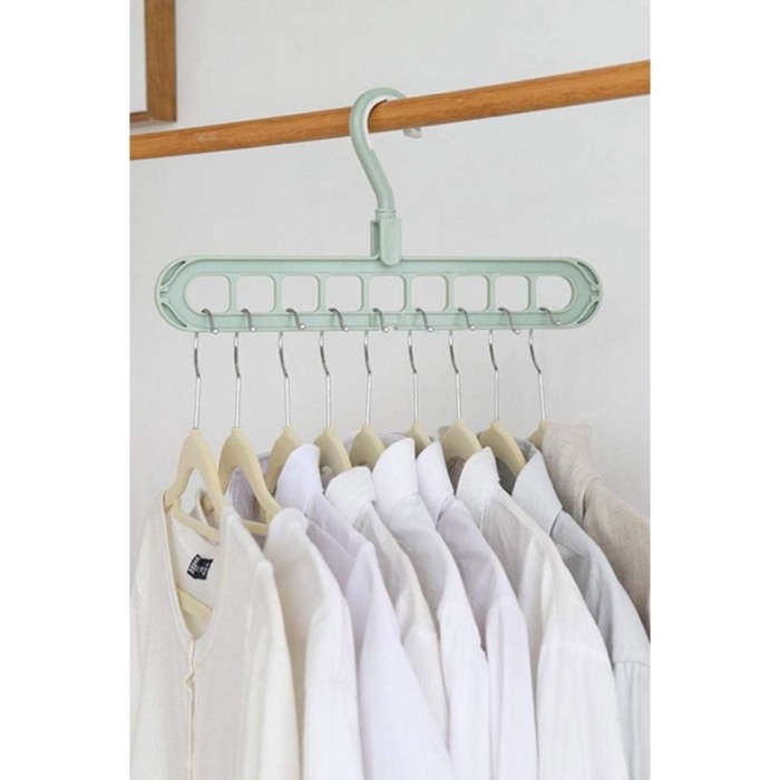 Suport umerase pentru organizarea hainelor MultiHanger Doty.ro®, 9 spatii, 32 cm, verde, design creativ [2]