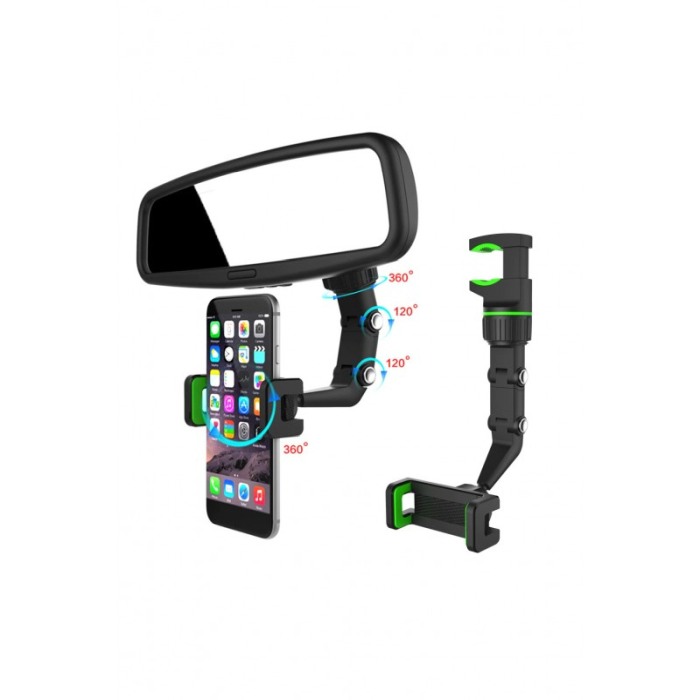 Suport universal PhoneClip 360 de grade, pentru oglinda retrovizoare, usor de montat, sigur, negru/verde [1]