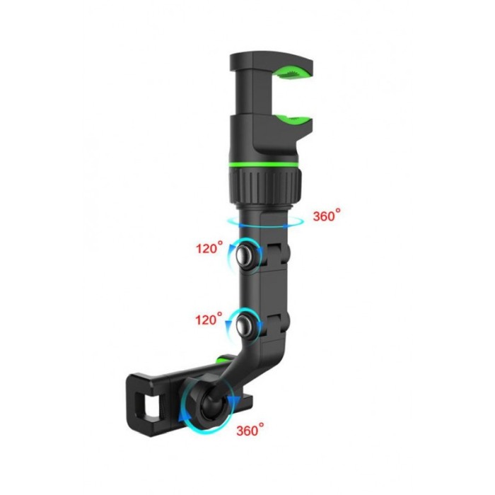 Suport universal PhoneClip 360 de grade, pentru oglinda retrovizoare, usor de montat, sigur, negru/verde [4]