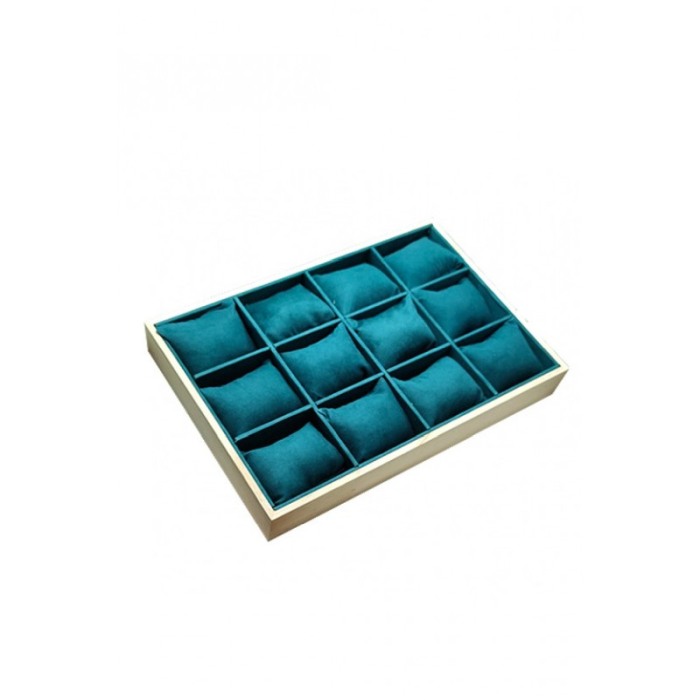 Suport Wood GreenVelvet de expunere ceasuri sau bratari, 12 spatii, 35x24x5cm, catifea verde smarald, Doty®️ [4]