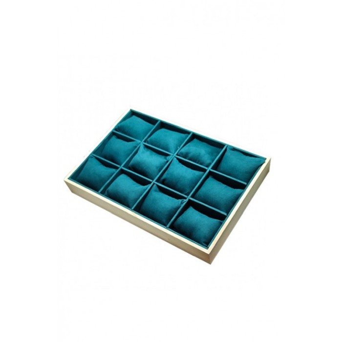 Suport Wood GreenVelvet de expunere ceasuri sau bratari, 12 spatii, 35x24x5cm, catifea verde smarald, Doty®️ [5]