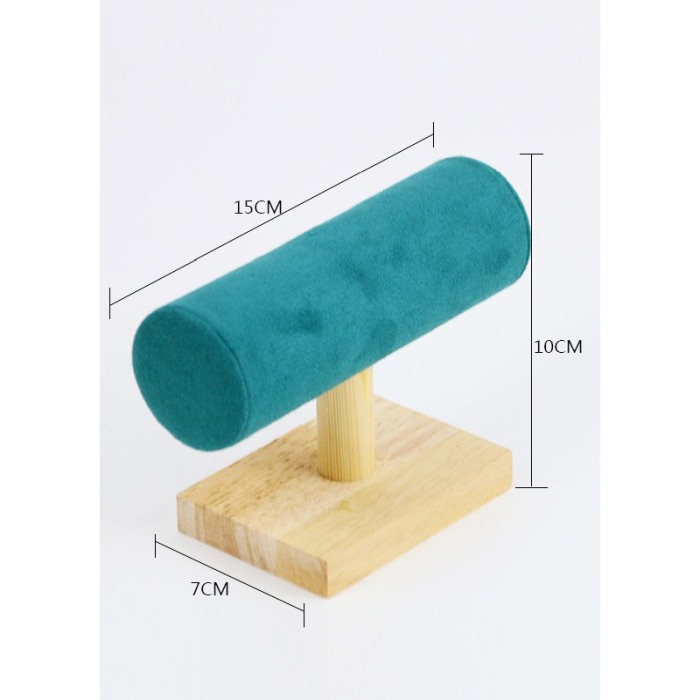 Suport Wood Velvet de expunere bratari si ceasuri, forma cilindrica, 15 cm, verde smarald, lemn bambus, Doty®️ [3]