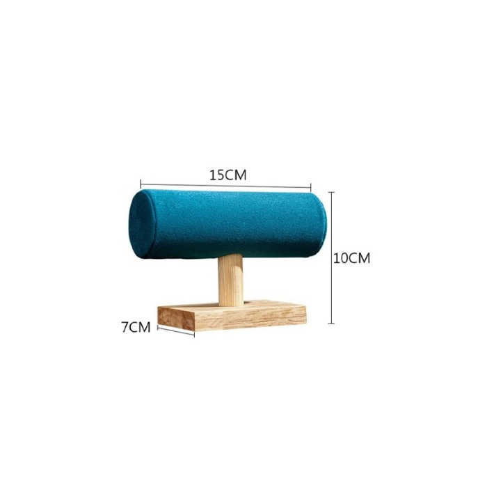 Suport Wood Velvet de expunere bratari si ceasuri, forma cilindrica, 15 cm, verde smarald, lemn bambus, Doty®️ [2]
