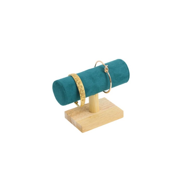Suport Wood Velvet de expunere bratari si ceasuri, forma cilindrica, 15 cm, verde smarald, lemn bambus, Doty®️ [4]