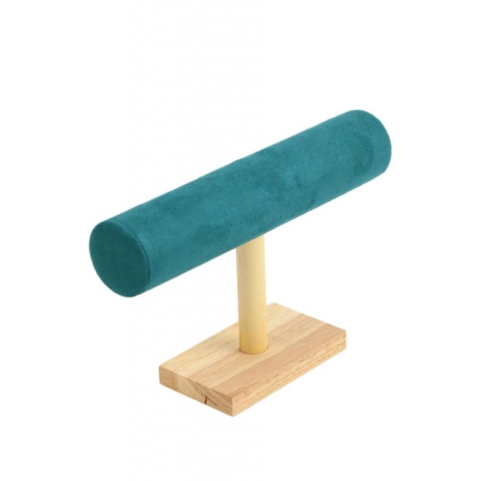 Suport Wood Velvet de expunere bratari si ceasuri, o forma cilindrica, 25 cm, catifea verde smarald, lemn bambus, Doty®️ [1]