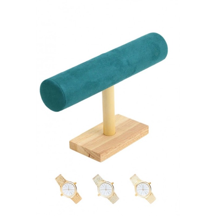 Suport Wood Velvet de expunere bratari si ceasuri, o forma cilindrica, 25 cm, catifea verde smarald, lemn bambus, Doty®️ [6]