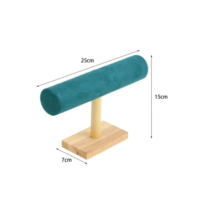 Suport Wood Velvet de expunere bratari si ceasuri, o forma cilindrica, 25 cm, catifea verde smarald, lemn bambus, Doty®️ [5]