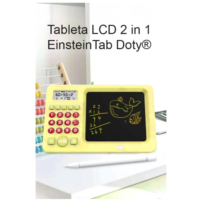Tableta LCD 2 in 1 pentru copii EinsteinTab Doty®, calculator, scris si desenat, Stilou, stergere, educativa, USB, 19x15 cm [3]