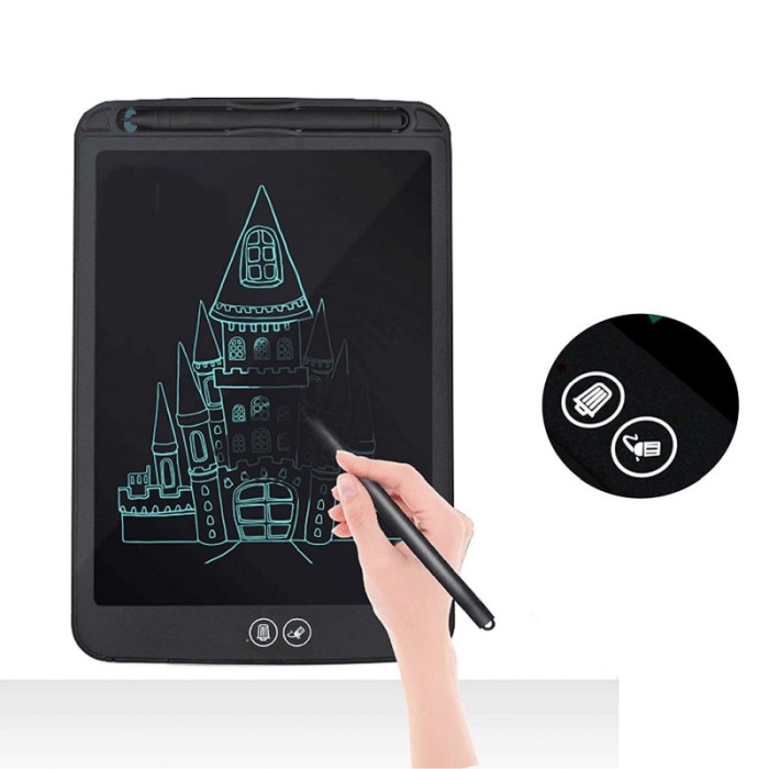 Tableta LCD desenat si scris, 12", pentru copii sau grafica , cu buton stergere si buton stergere partiala, negru cu alb, Doty [4]