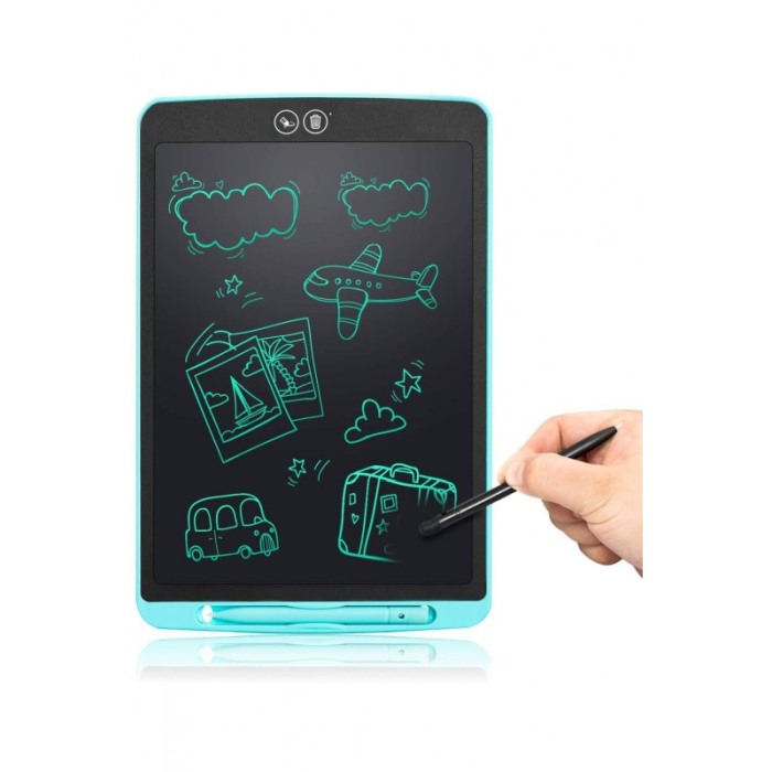 Tableta LCD desenat si scris, 12", pentru copii sau grafica , cu buton stergere si buton stergere partiala, turcoaz/negru, Doty [5]