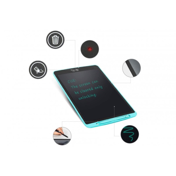 Tableta LCD desenat si scris, 12", pentru copii sau grafica , cu buton stergere si buton stergere partiala, turcoaz/negru, Doty [2]