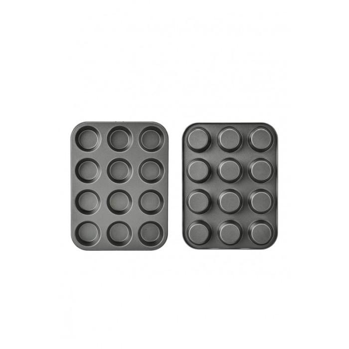 Tava de copt pentru mini-prajituri BackON Doty®, din otel carbon, 12 spatii, 35x26x3 cm, gri [10]