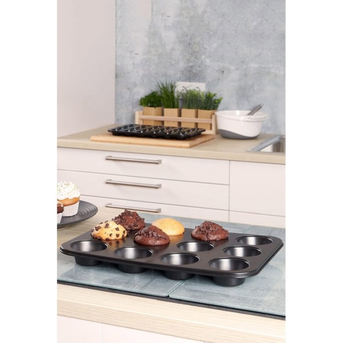 Tava de copt pentru mini-prajituri BackON Doty®, din otel carbon, 12 spatii, 35x26x3 cm, gri [2]