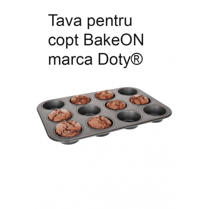 Tava de copt pentru mini-prajituri BackON Doty®, din otel carbon, 12 spatii, 35x26x3 cm, gri [1]