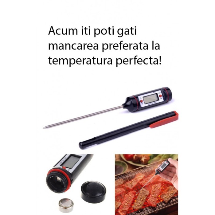 Termometru alimentar digital Heat&Cook, de bucatarie, cu sonda -50° C - +300° C, capac inclu, tija inox, 18 cm, negru, Doty® [1]