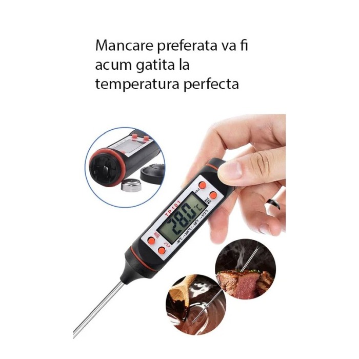 Termometru alimentar HeatOn TP101 Dao C/F, tija inox, baterie inclusa, 23 cm, negru, Doty® [1]