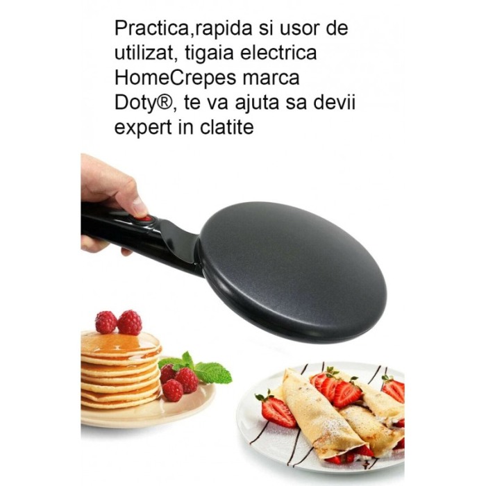 Tigaia electrica pentru clatite HomeCrepes Doty®, practica, suprafata antiaderenta, bol inclus, 20 cm, negru [4]