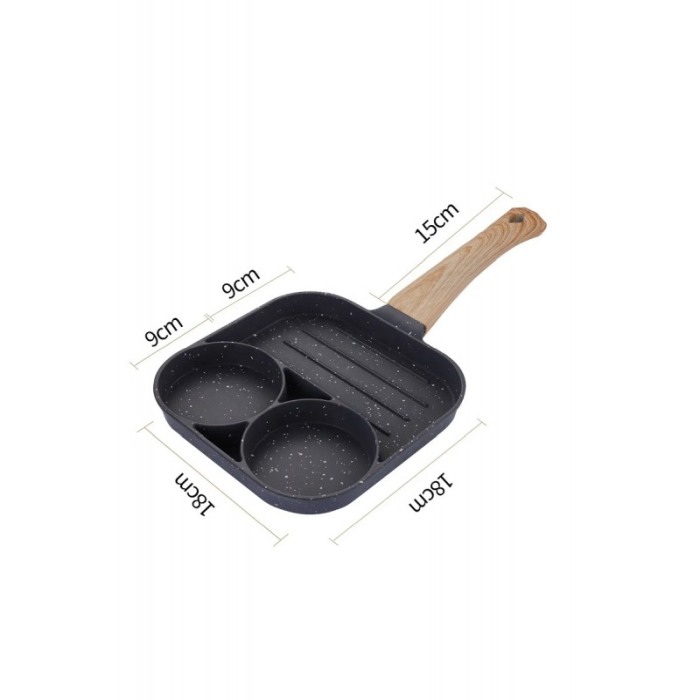 Tigaie antiaderenta SmartCooking cu 3 compartimente, material aliaj de aluminiu, 18x18 cm, gri, Doty® [2]