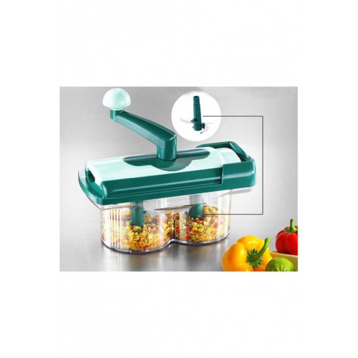 Tocator de bucatarie Perfectly Chopped, tip blender, manual, 6 lame, recipient, toaca si marunteste, 27x13 cm, verde, Doty® [3]