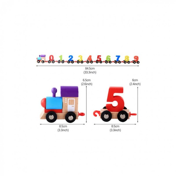 Trenulet de jucarie pentru copii WoodChuChu, din lemn, educativ, cu cifre, 84,5 cm, multicolor [5]