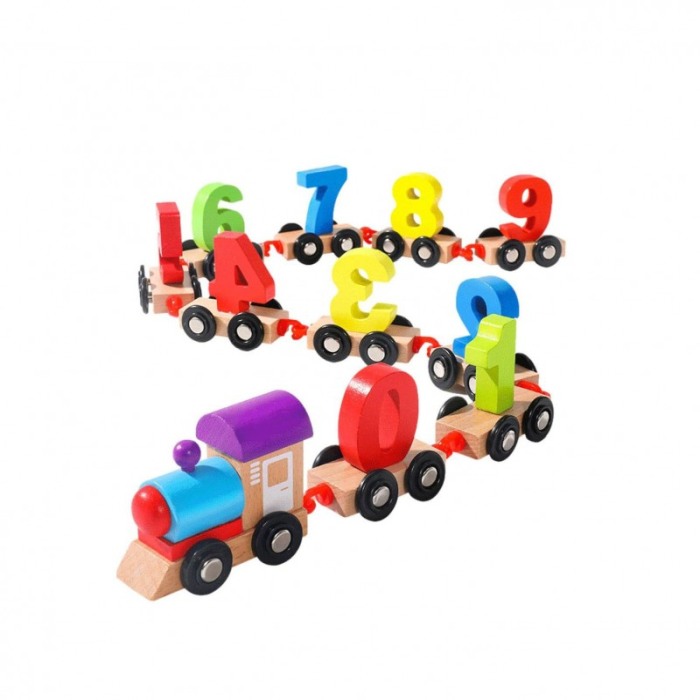 Trenulet de jucarie pentru copii WoodChuChu, din lemn, educativ, cu cifre, 84,5 cm, multicolor [4]