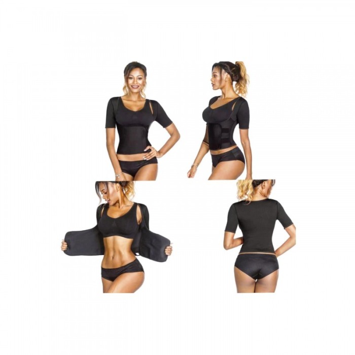 Tricou cu centura Instant Fit, tip sauna pentru slabit si modelarea taliei din neopren,adaptare graduala, S,negru [6]