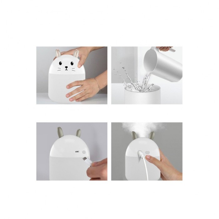 Umidifcator Little Rabbit portabil,lumina ambientala,reincarcabil,250 ml, 12 cm, alb [5]