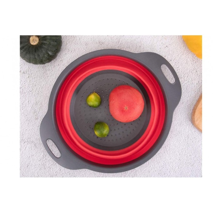 Vas strecuratoare pliabil pentru fructe si legume, silicon, material rezistent, usor de folosit si de curatat,30 x 10 cm, rosu/g [5]