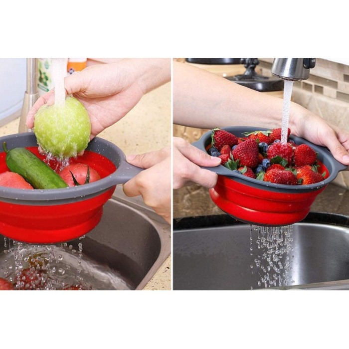 Vas strecuratoare pliabil pentru fructe si legume, silicon, material rezistent, usor de folosit si de curatat,30 x 10 cm, rosu/g [6]