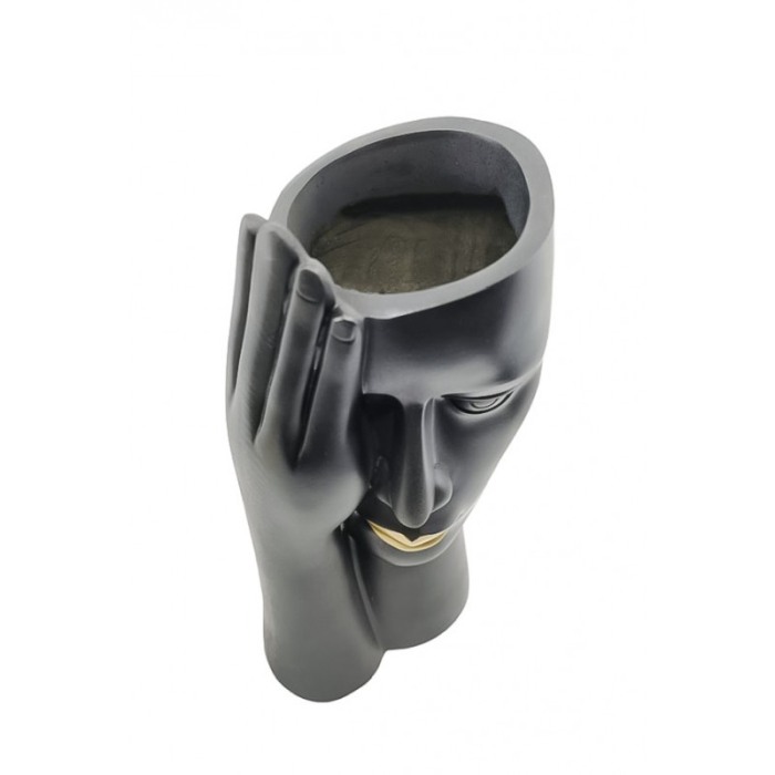 Vaza decorativa BlackForm, lucrata manual din rasina, forma chip uman, 30x12 cm, negru [5]