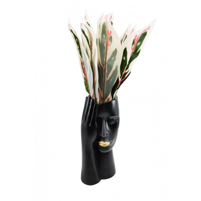 Vaza decorativa BlackForm, lucrata manual din rasina, forma chip uman, 30x12 cm, negru [3]