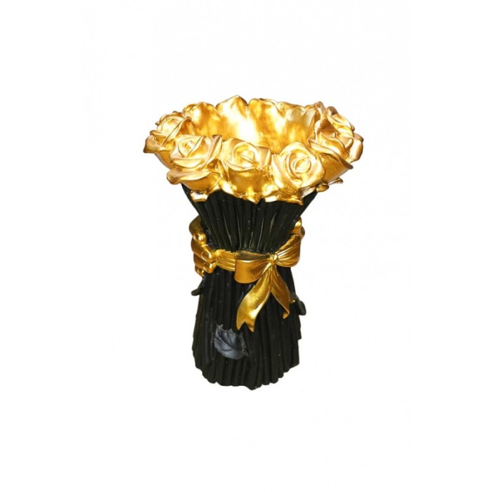 Vaza decorativa Gold Bouquet, vintage, lucrata manual din rasina, 19x10 cm, negru/auriu [3]