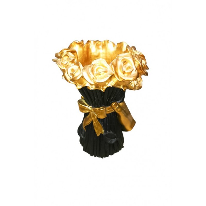 Vaza decorativa Gold Bouquet, vintage, lucrata manual din rasina, 19x10 cm, negru/auriu [2]