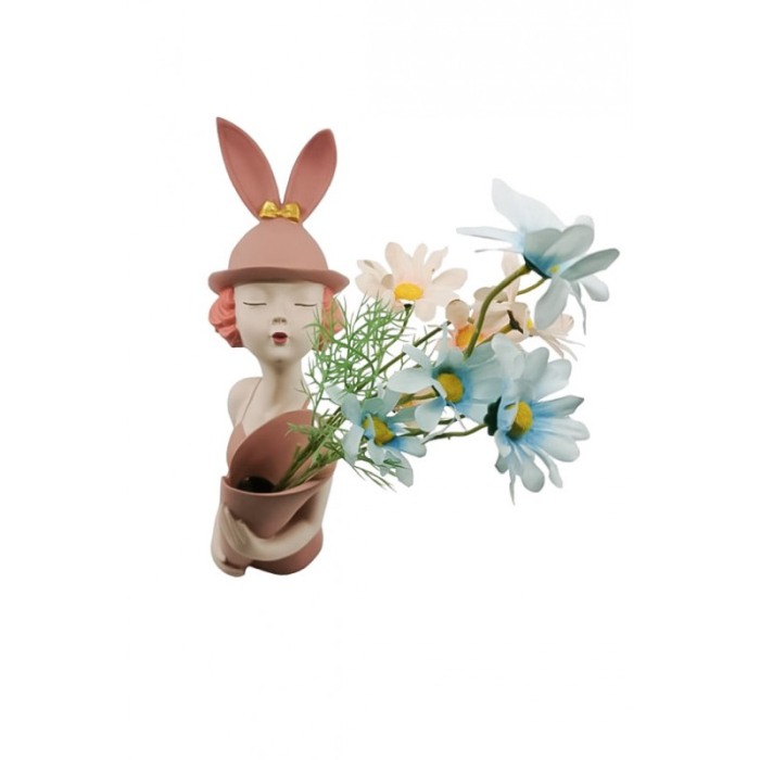 Vaza decorativa The Girl With Flowers, lucrata manual din rasina, 37x16 cm, bej [5]