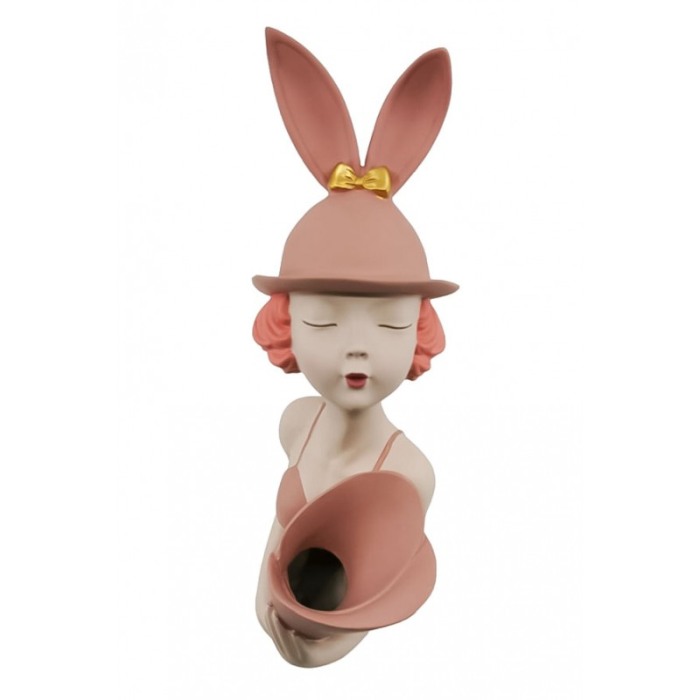 Vaza decorativa The Girl With Flowers, lucrata manual din rasina, 37x16 cm, bej [3]