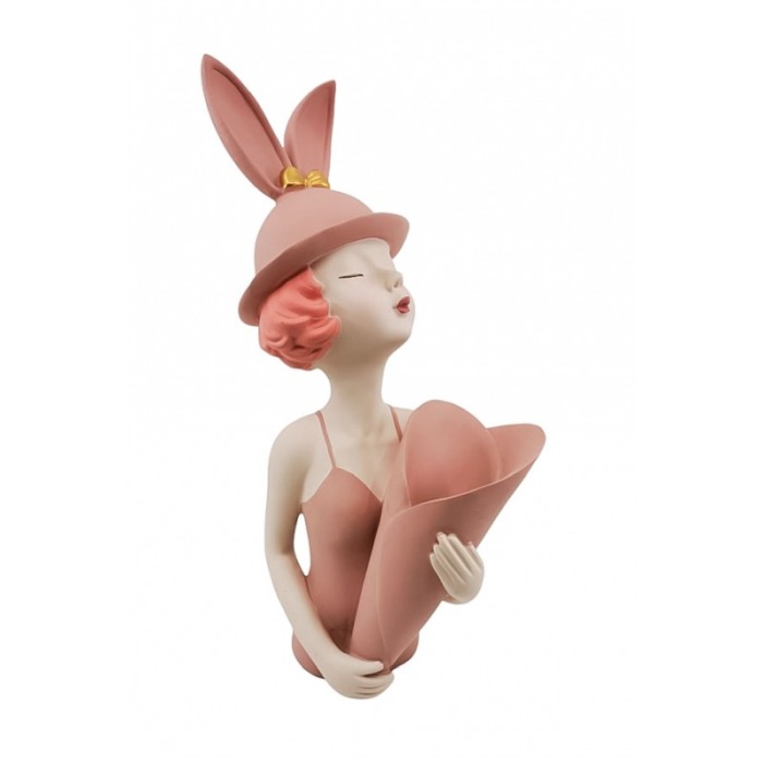 Vaza decorativa The Girl With Flowers, lucrata manual din rasina, 37x16 cm, bej [2]