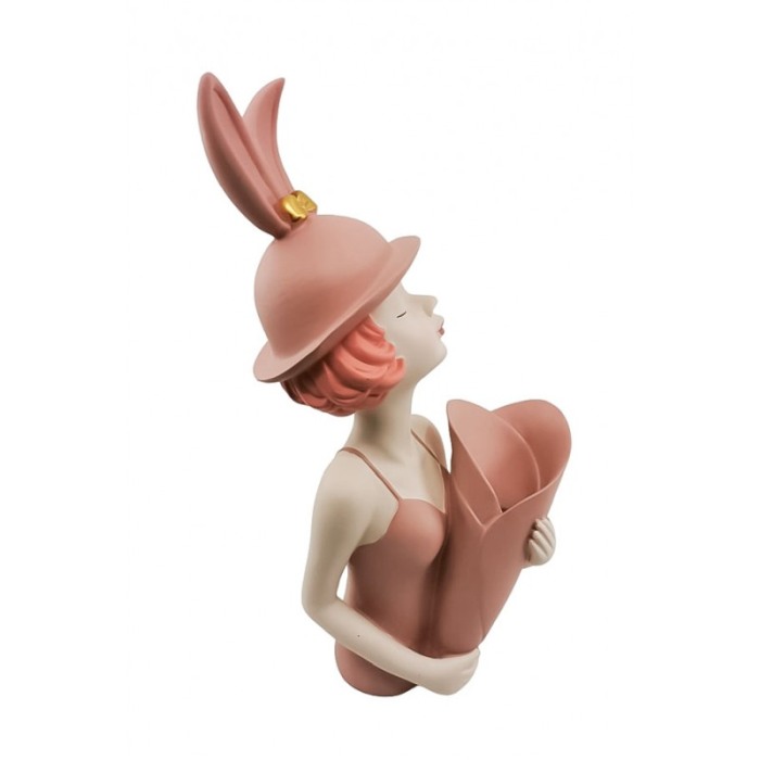 Vaza decorativa The Girl With Flowers, lucrata manual din rasina, 37x16 cm, bej [4]