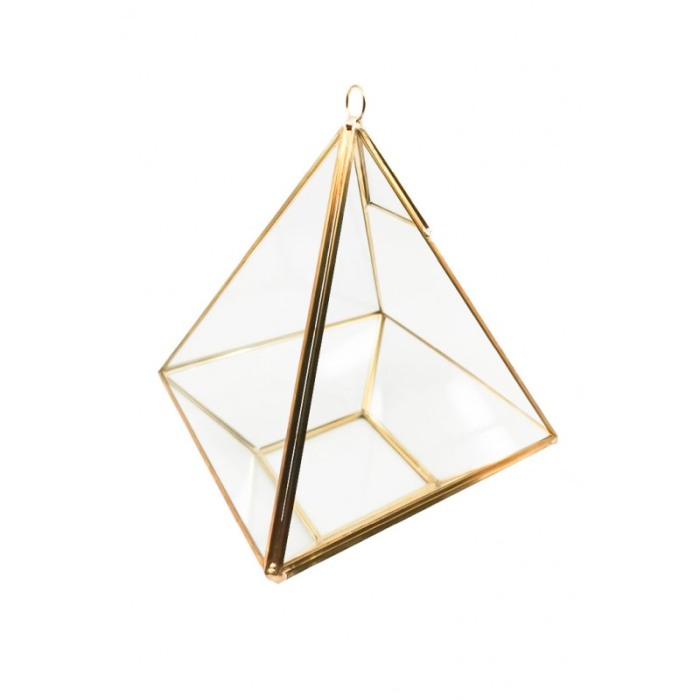 Vaza tip terariu pentru plante Golden Frame, forma hexagonala, din sticla si alama, transparent, 15x22 cm [5]