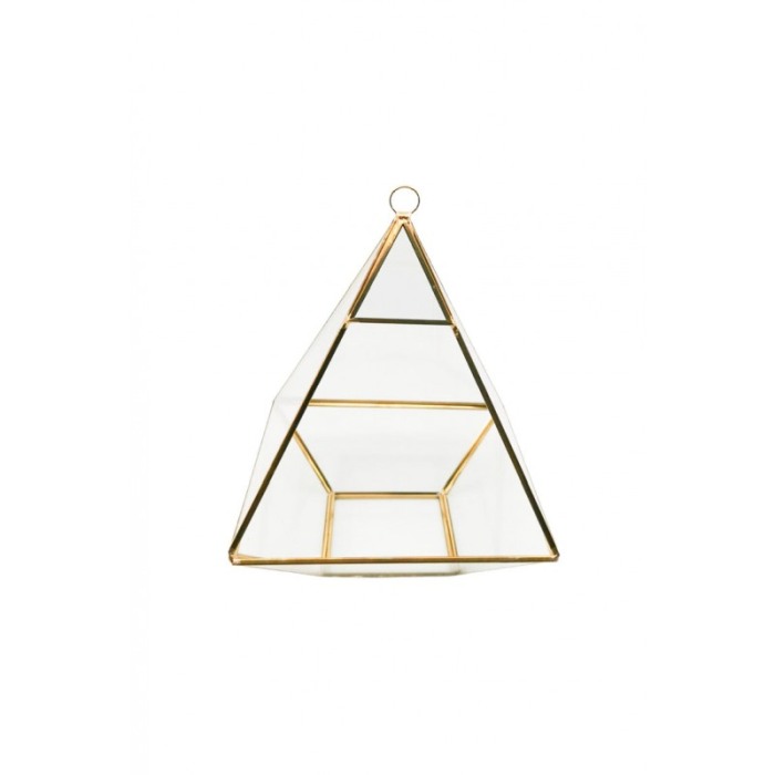 Vaza tip terariu pentru plante Golden Frame, forma hexagonala, din sticla si alama, transparent, 15x22 cm [2]
