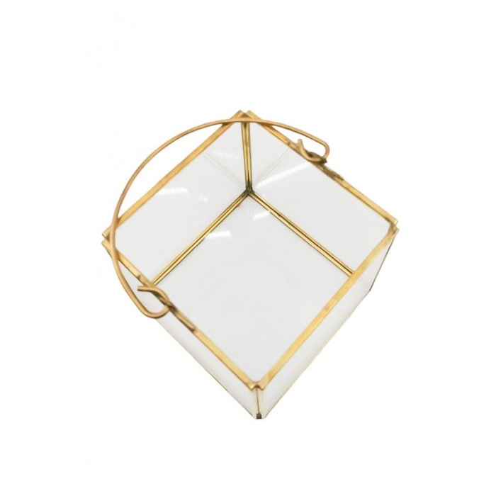 Vaza tip Terariu pentru plante HandleGolden Frame, forma cubica, din sticla si alama, transparent, 10x10 cm [4]