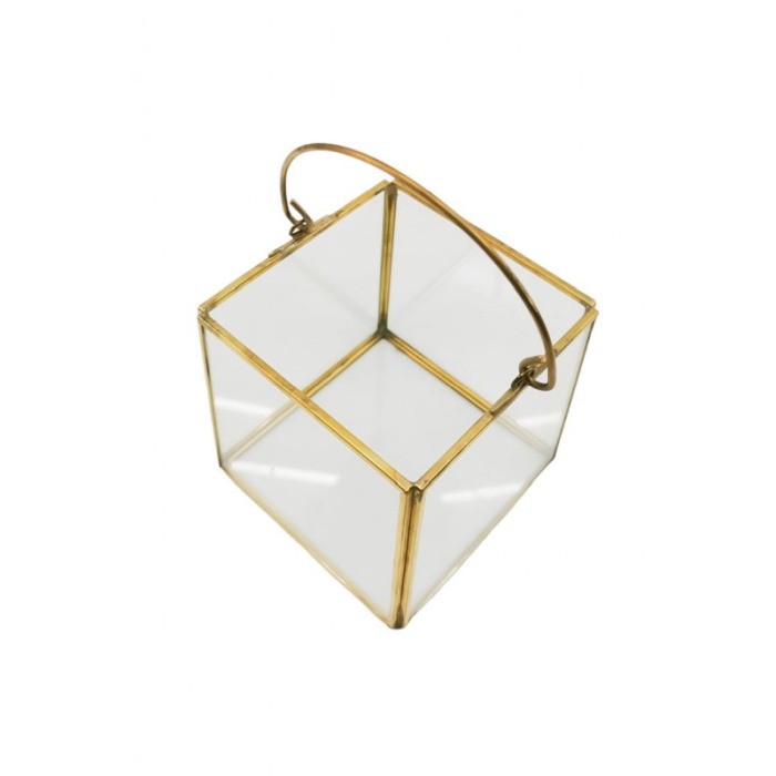 Vaza tip Terariu pentru plante HandleGolden Frame, forma cubica, din sticla si alama, transparent, 10x10 cm [5]