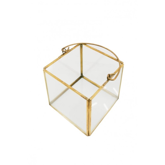 Vaza tip Terariu pentru plante HandleGolden Frame, forma cubica, din sticla si alama, transparent, 10x10 cm [3]